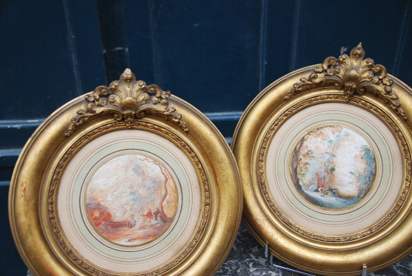 Pair Of Gouaches In Tondo Late 18th Century