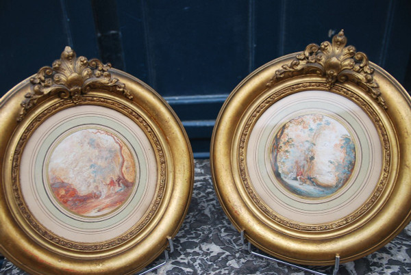 Pair Of Gouaches In Tondo Late 18th Century