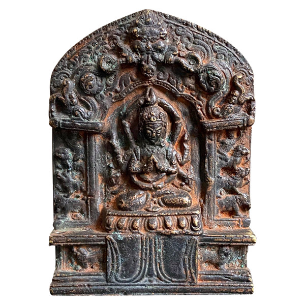 Nepal, Inizio XIX Secolo, Raro Altare In Bronzo Dedicato Al Bodhisattva Sadaksari.