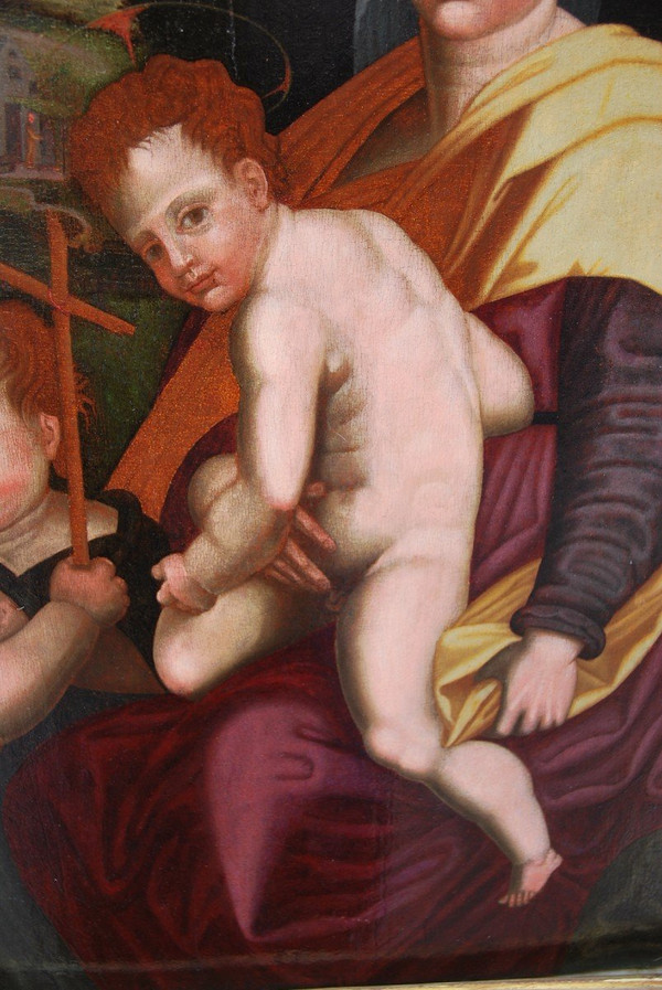 Virgin, Saint John the Baptist And the Child Jesus, 16th Century Italian Renaissance Oil