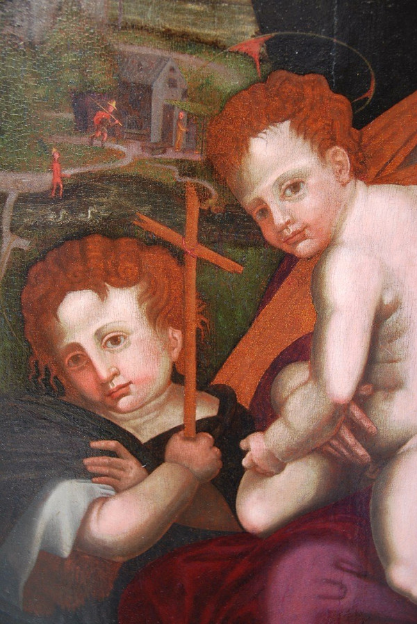 Virgin, Saint John the Baptist And the Child Jesus, 16th Century Italian Renaissance Oil