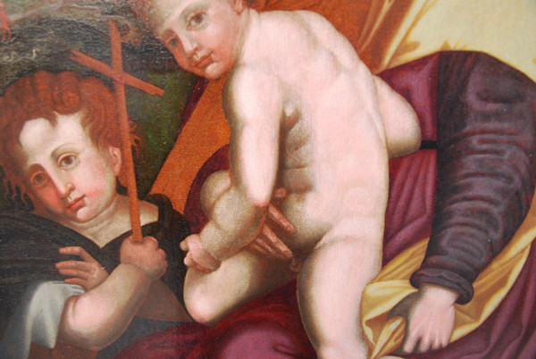 Virgin, Saint John the Baptist And the Child Jesus, 16th Century Italian Renaissance Oil