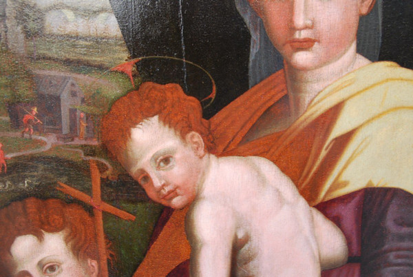 Virgin, Saint John the Baptist And the Child Jesus, 16th Century Italian Renaissance Oil