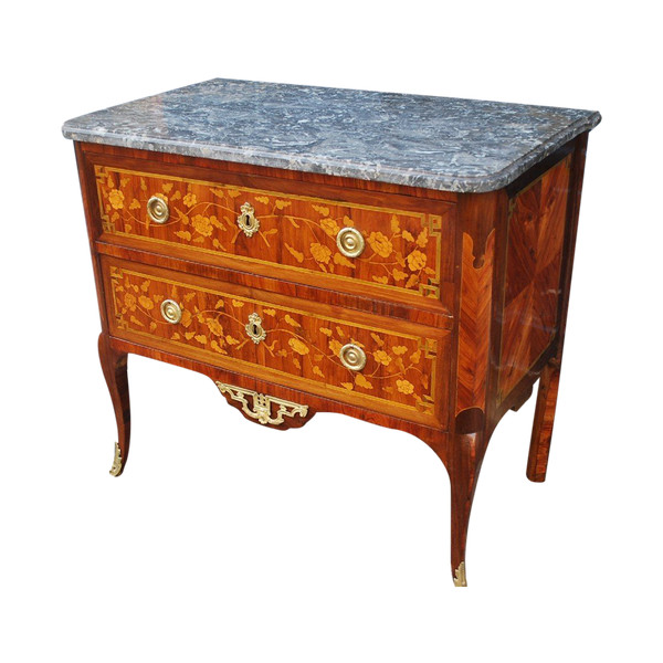 Elegant Chest Of Drawers In Flower Marquetry Transition period 18th century