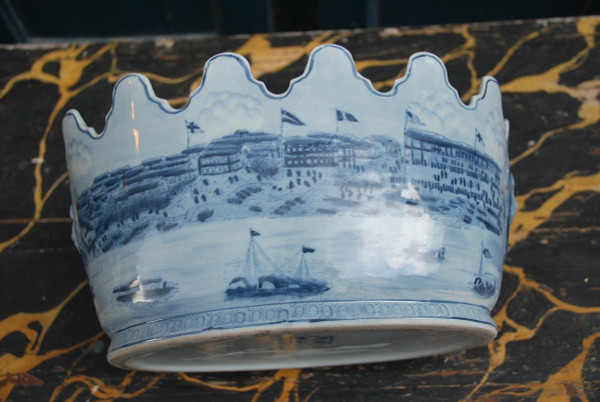 Verrière Ovale En Porcelaine De La Chine Blanc Bleu