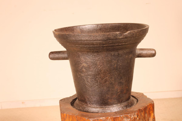 Cast Iron Mortar Circa 1600 With Its Original Block