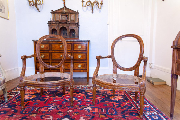 Pair of Louis XVI period Cabriolet armchairs Stamped Georges Jacob