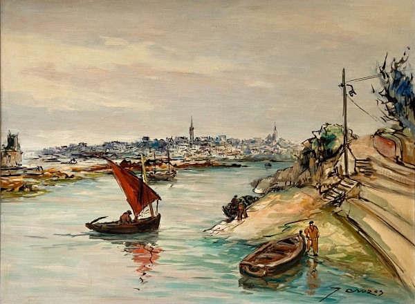 Joseph Crozes (active From The 1930s to 1950s), Painting View Of Douarnenez From Tréboul.