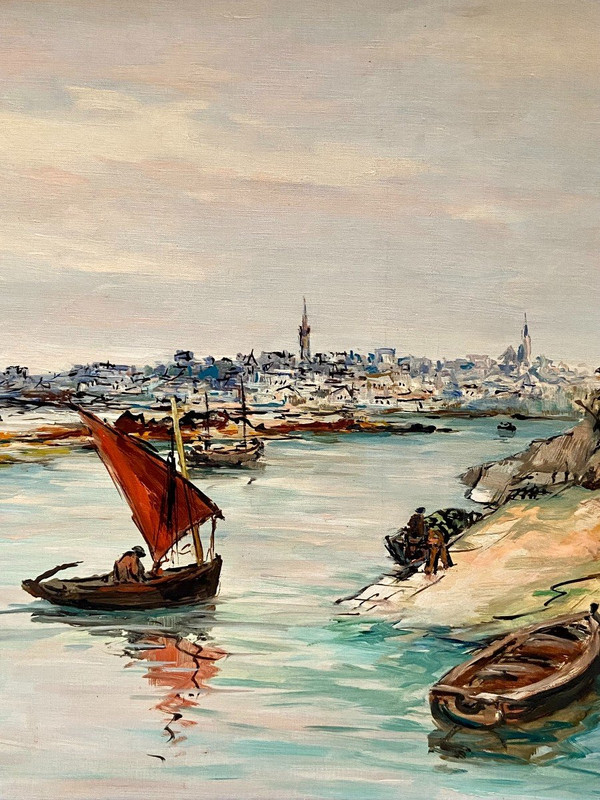 Joseph Crozes (active From The 1930s to 1950s), Painting View Of Douarnenez From Tréboul.