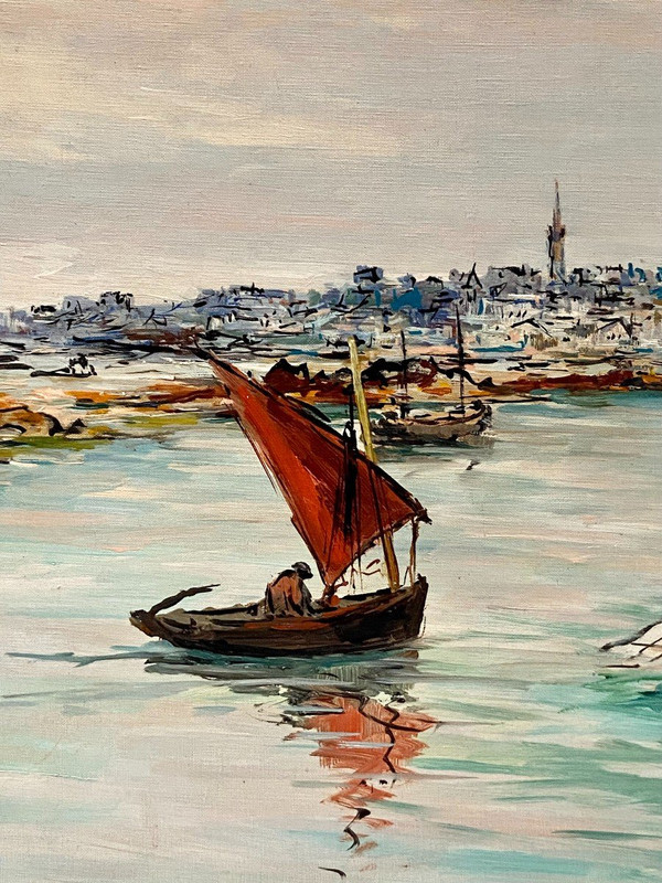 Joseph Crozes (active From The 1930s to 1950s), Painting View Of Douarnenez From Tréboul.