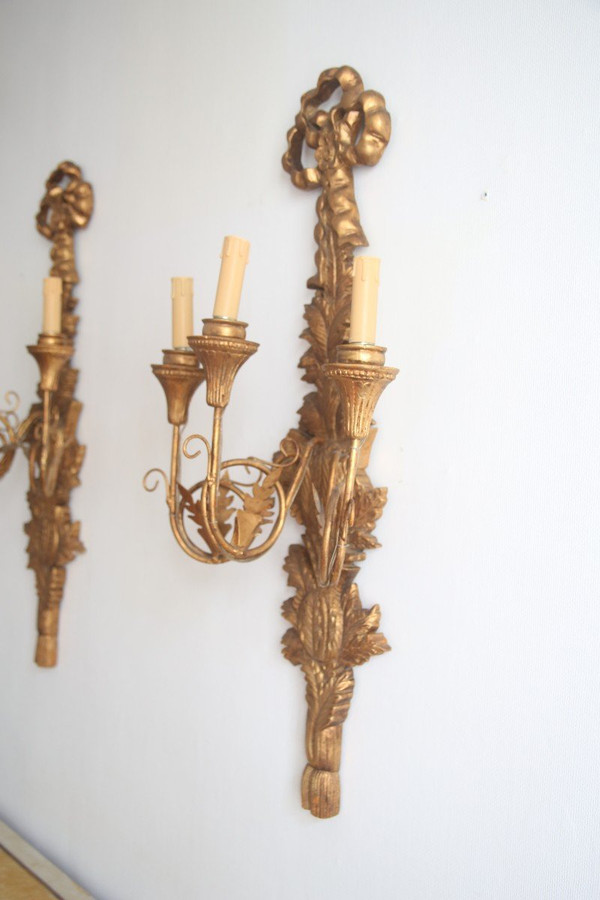 Pair Of Louis XVI Style Golden Wood Sconces