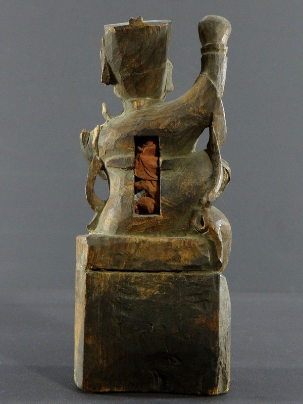 China, XIXth Century Or Earlier, Chao Kung Ming Carved Wood Statue, God Of Wealth.