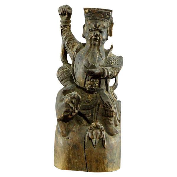 China, XIXth Century Or Earlier, Chao Kung Ming Carved Wood Statue, God Of Wealth.