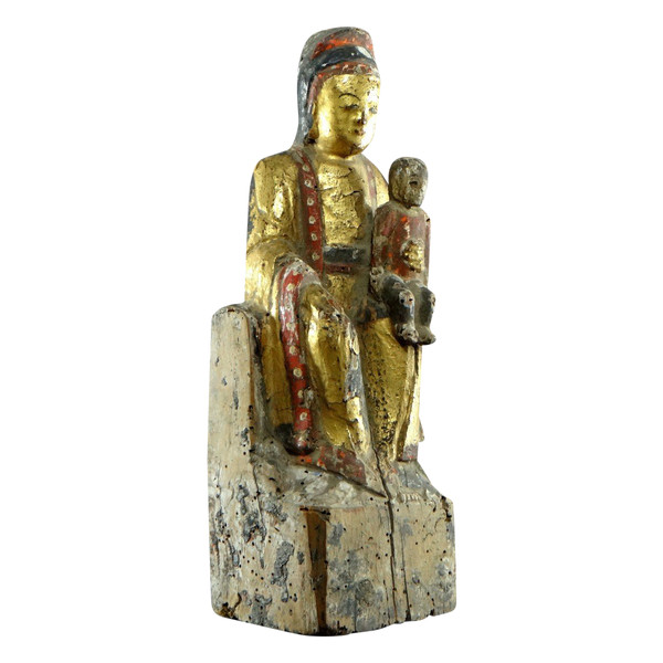 China, späte Ming-Zeit, beginnende Qing-Zeit, 17. Jahrhundert, Kouan-Yin-Statue aus lackiertem und vergoldetem Holz.