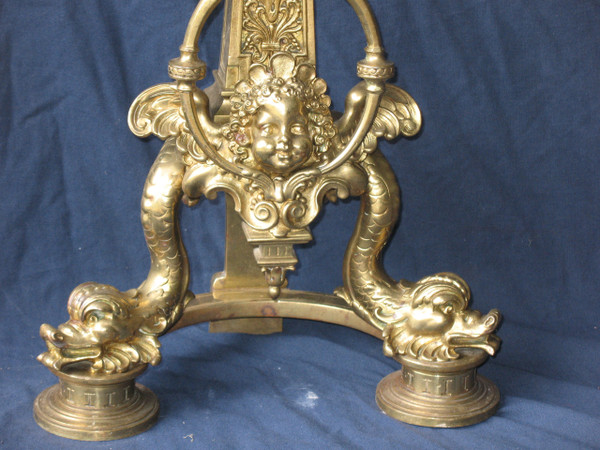 Pair of large andirons andirons in gilded bronze in the Louis XIV style, 19th century