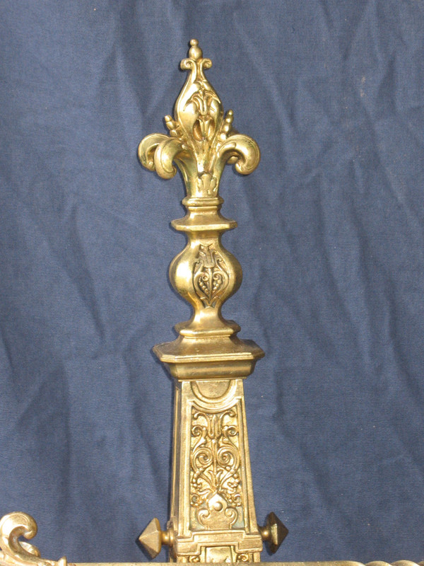 Pair of large andirons andirons in gilded bronze in the Louis XIV style, 19th century