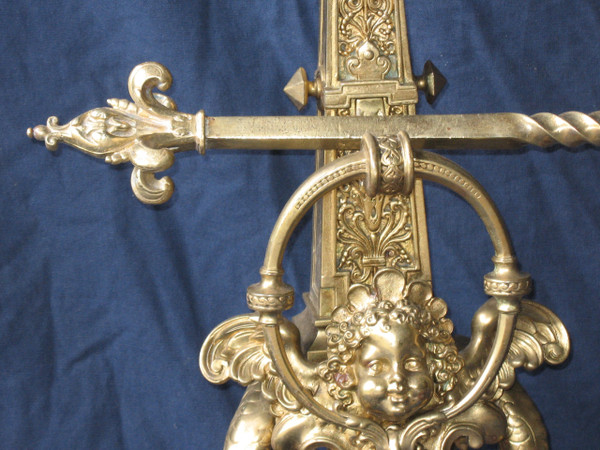 Pair of large andirons andirons in gilded bronze in the Louis XIV style, 19th century