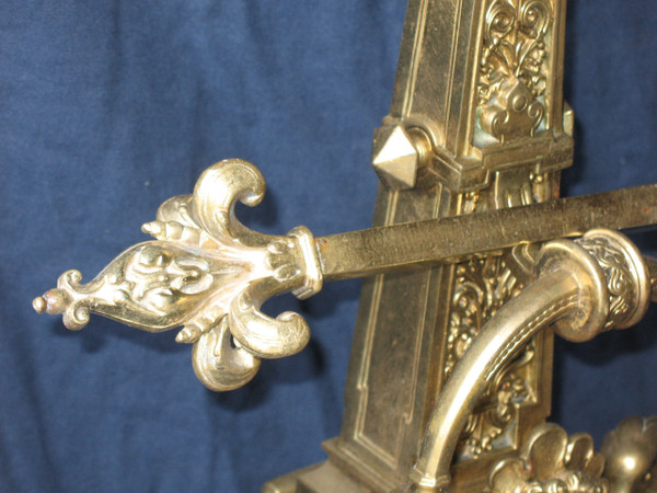 Pair of large andirons andirons in gilded bronze in the Louis XIV style, 19th century