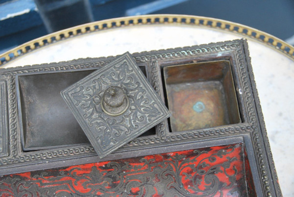 Louis XIV Style Inkwell, Boulle Marquetry Napoleon III Period