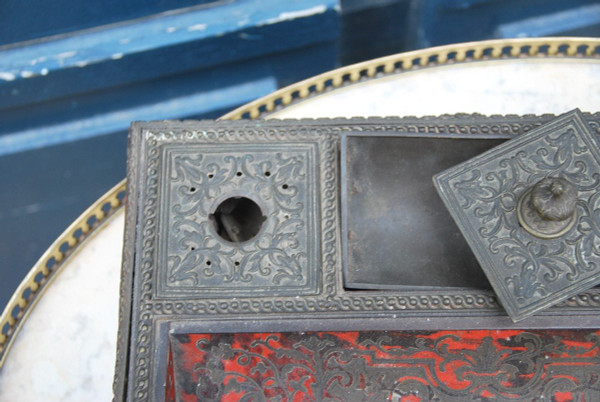 Louis XIV Style Inkwell, Boulle Marquetry Napoleon III Period