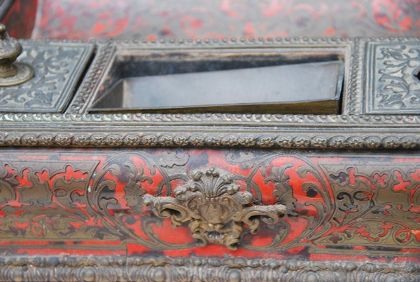 Louis XIV Style Inkwell, Boulle Marquetry Napoleon III Period