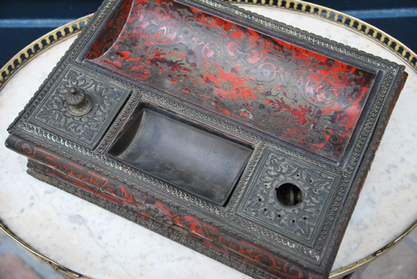 Louis XIV Style Inkwell, Boulle Marquetry Napoleon III Period