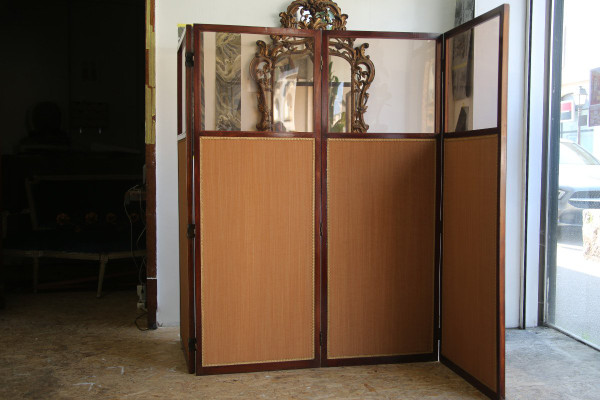 Louis XVI-style carved and stained mahogany beech screen.