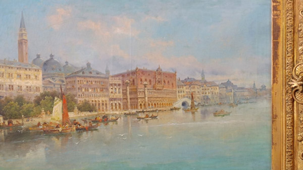 Gemälde „Ansicht von Venedig“, Öl auf Leinwand, Ende des 19. Jahrhunderts