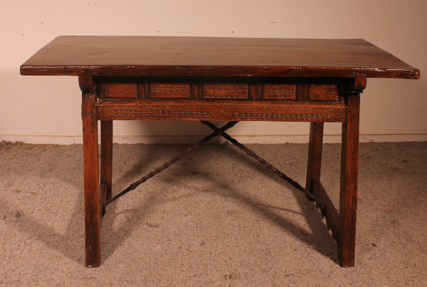 17th Century Spanish Three Drawer Chestnut Table