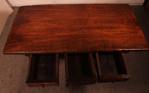 17th Century Spanish Three Drawer Chestnut Table