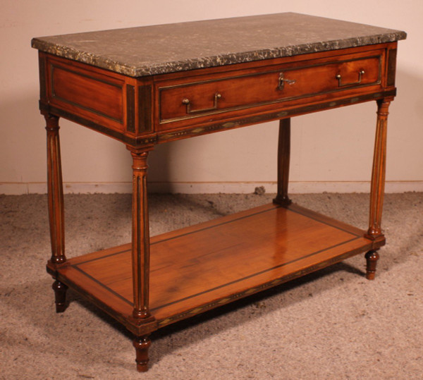 Louis XVI console in cherry wood, 18th century, stamped L.M. Pluvinet