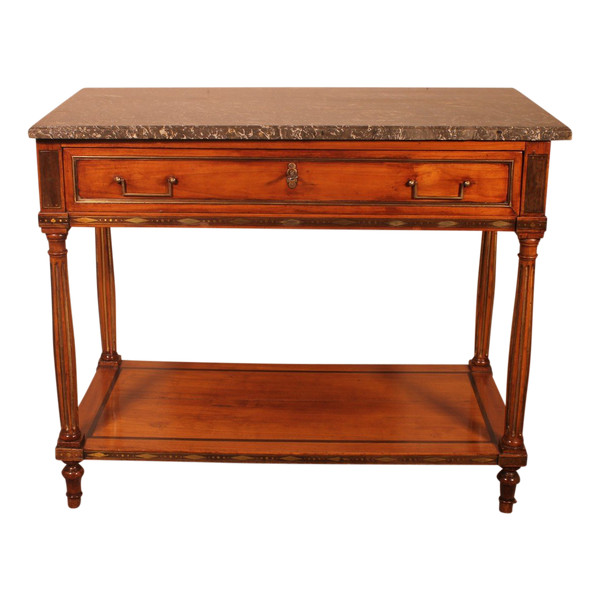 Louis XVI console in cherry wood, 18th century, stamped L.M. Pluvinet