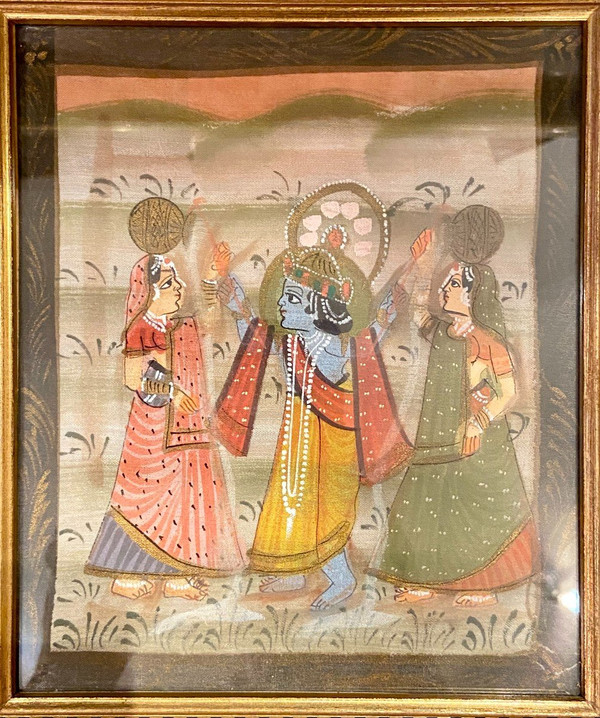 India, First Half Of The 20th Century, Painting On Fabric Vishnu And Adorantes II