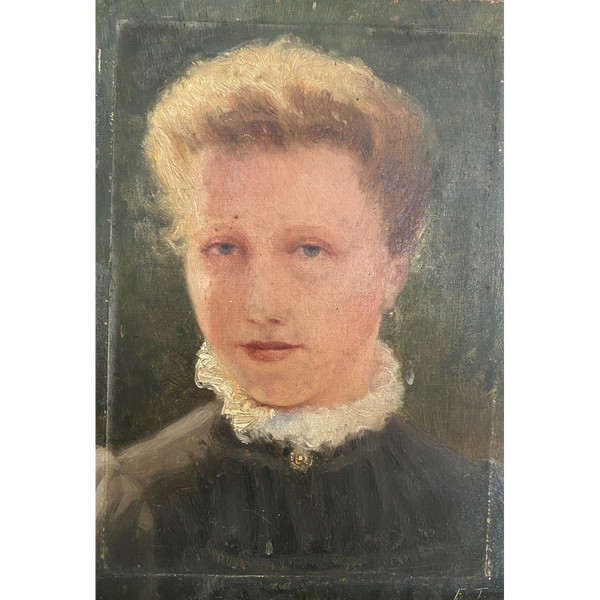 Ecole Impressionniste - Jeune Femme Blonde En Buste Vers 1900 - Monogrammé