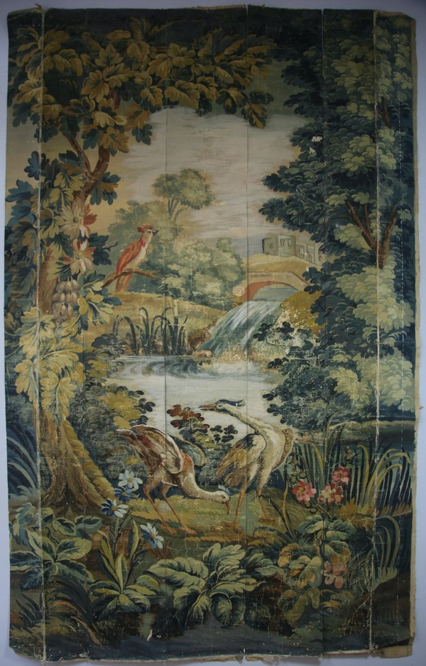 Carton de tapisserie verdure Aubusson, toile peinte