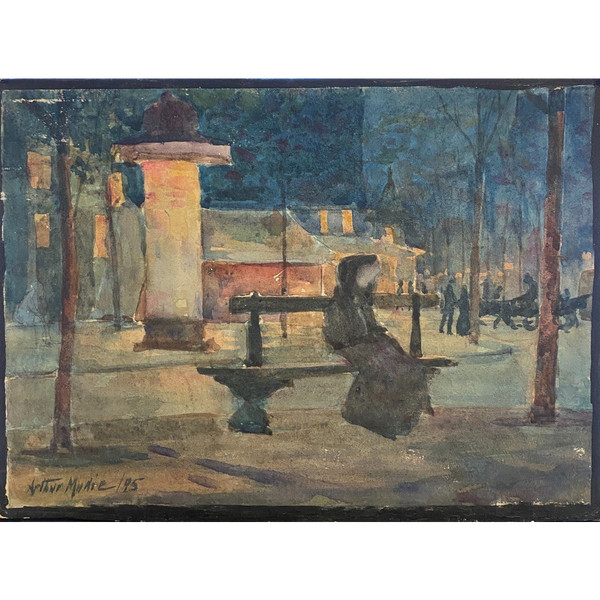 Arthur Marie Du Passage (1838-1909) - An Evening in Paris, Bench Davioud And Column Morris, 1895