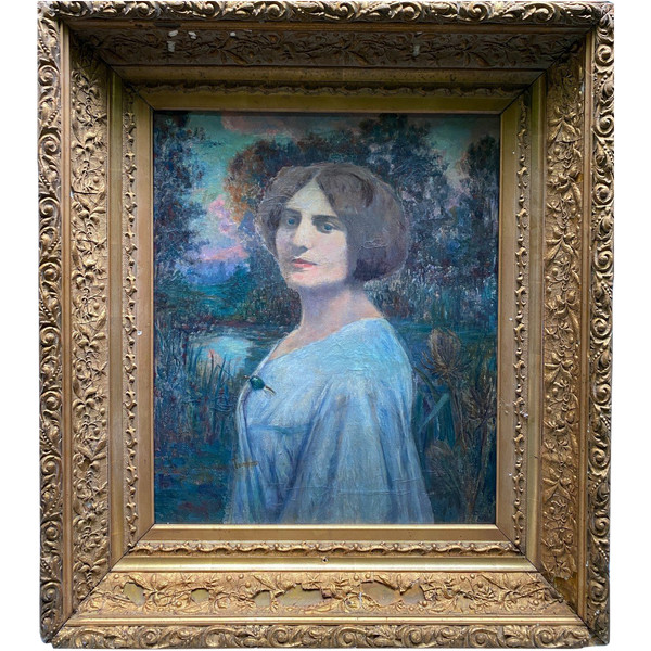 French School - Symbolist Portrait With Thistles, 1907 - Signed