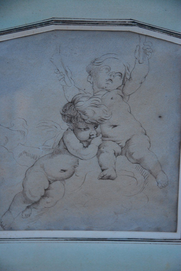 Pen Drawing Two Putti, 18th century school after Boucher