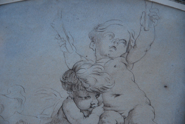 Pen Drawing Two Putti, 18th century school after Boucher