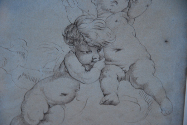 Pen Drawing Two Putti, 18th century school after Boucher