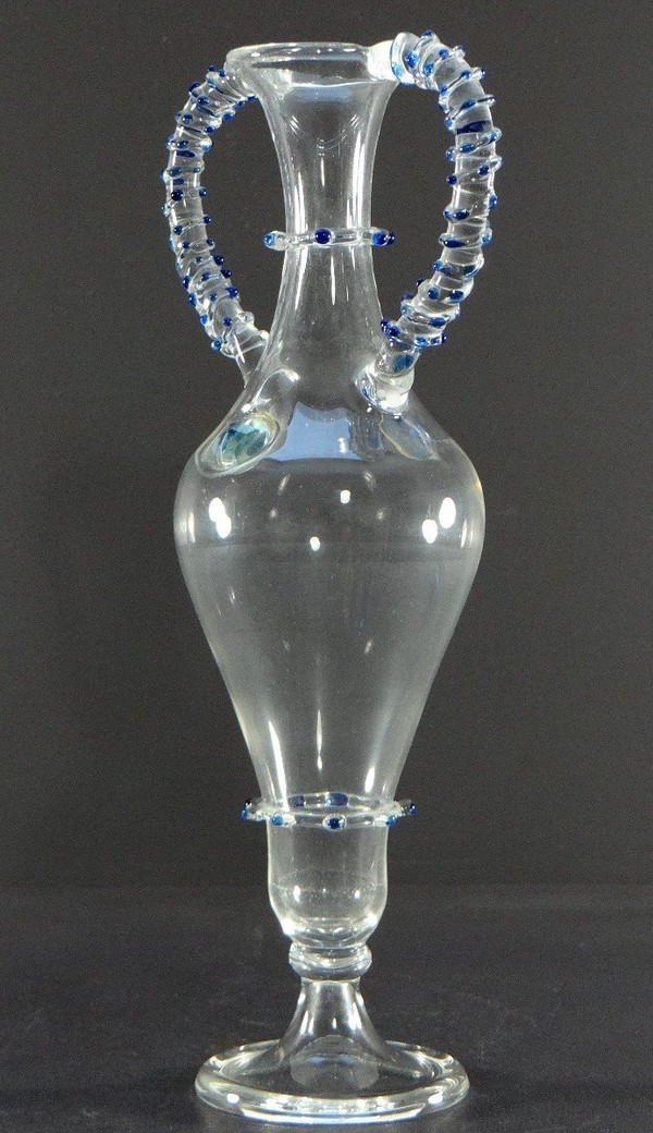 France, 1950s, Blown Glass Vase With Two Handles Added Hot.