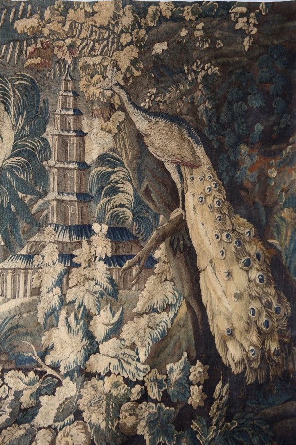 Aubusson tapestry "Paysage exotique au paon" 18th century.