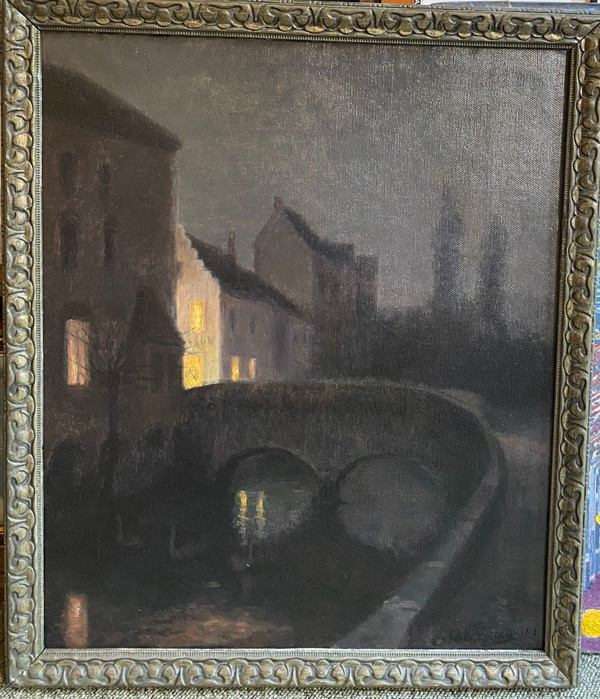 Edith Vaucamps (circa 1860-circa 1930) Bruges La Nuit, Circa 1900