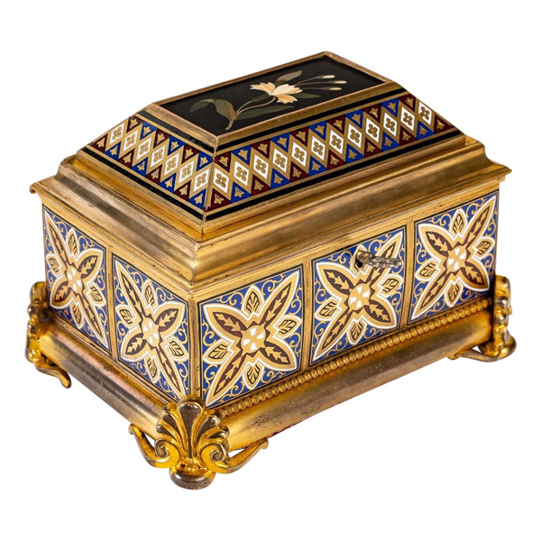 Cloisonne And Gilt Bronze Jewelry Box With Micromosaic Late Nineteenth Century