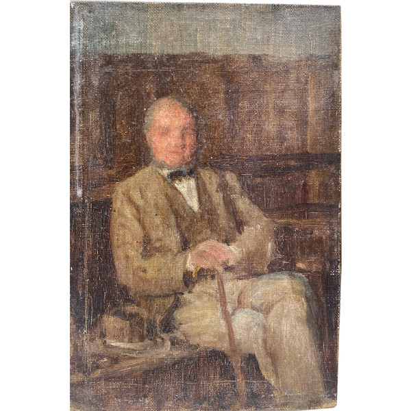 English Impressionist School Circa 1890 - Portrait Of Man With Hat And Cane