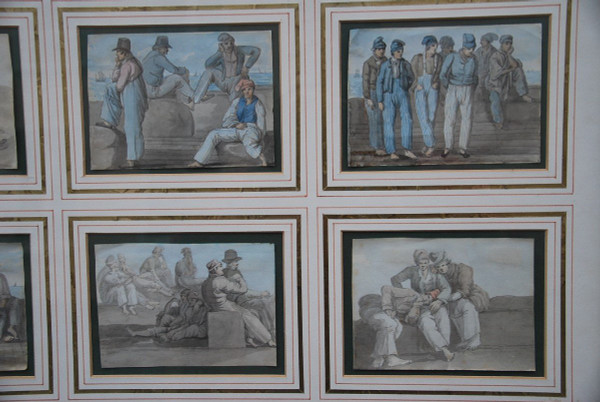 19th Century School Set Of Six Gouaches Of Sailors