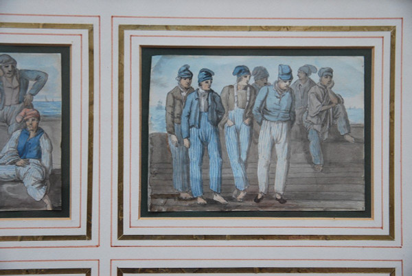 19th Century School Set Of Six Gouaches Of Sailors