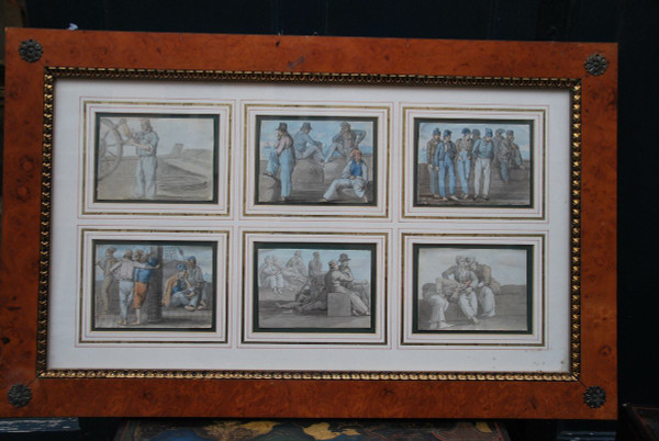 19th Century School Set Of Six Gouaches Of Sailors