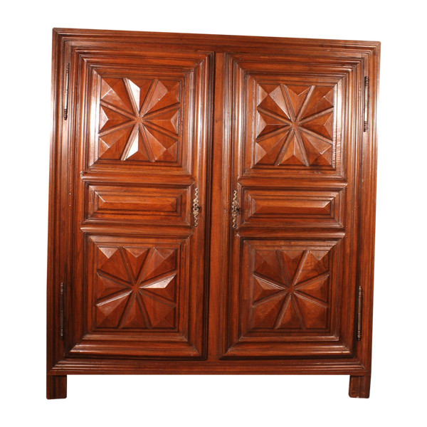 Facade Of Cupboard In Walnut Louis XIII Maltese Cross-17 ° Century