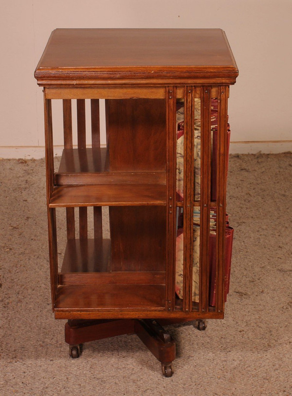 Revolving Library In Walnut-19 ° Century